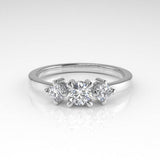 Aedis Petite Three-Stone Ring with Round White Diamonds Kris Averi Platinum 4 