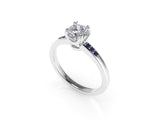 Aedis Vine Solitaire Basket Ring with a Round White Diamond and Sapphire Pave Kris Averi 