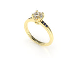 Aedis Vine Solitaire Basket Ring with a Round White Diamond and Sapphire Pave Kris Averi 