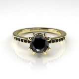 Aedis Zenith Solitaire Ring with a Round Black Diamond and Black Diamond Pave Kris Averi Yellow Gold 4 