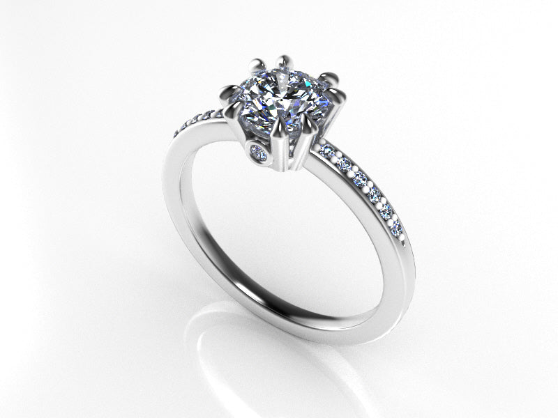 Aedis Zenith Solitaire Ring with a Round White Diamond and Pave Kris Averi 