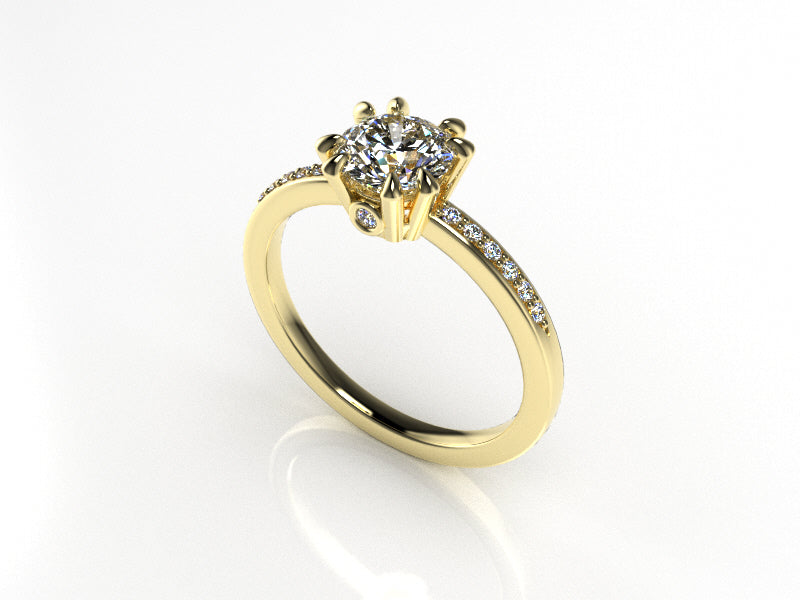 Aedis Zenith Solitaire Ring with a Round White Diamond and Pave Kris Averi 