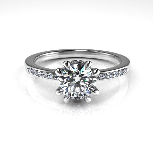 Aedis Zenith Solitaire Ring with a Round White Diamond and Pave Kris Averi Platinum Lab Diamond 4