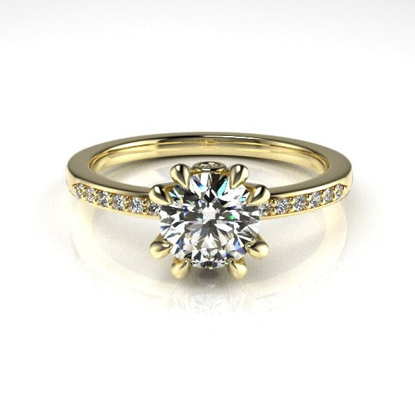 Aedis Zenith Solitaire Ring with a Round White Diamond and Pave Kris Averi White Gold Natural Diamond 4