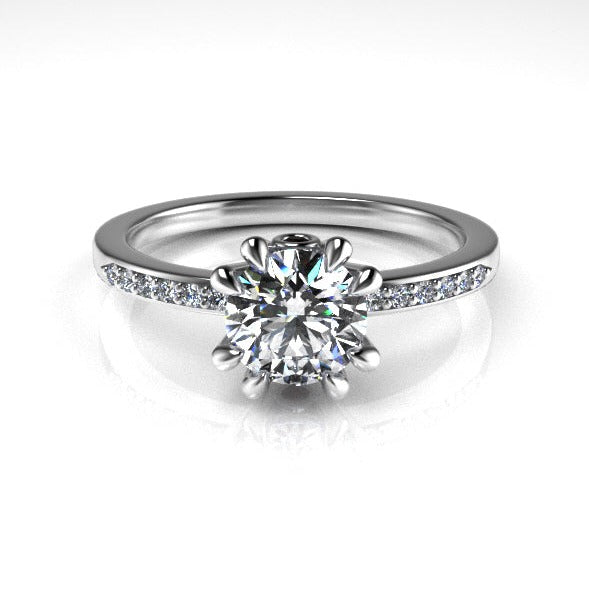 Aedis Zenith Solitaire Ring with a Round White Diamond, Pave, and Black Diamond Adornment Kris Averi Platinum Lab Diamond 4