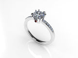 Aedis Zenith Solitaire Ring with a Round White Diamond, Pave, and Ruby Adornment Kris Averi 
