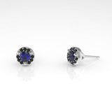 Arcus Halo Stud Earrings with a Sapphire and Black Diamonds Kris Averi White Gold 
