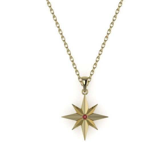 Astria Stella Pendant with a Ruby Kris Averi Yellow Gold 1.1mm, 18" 