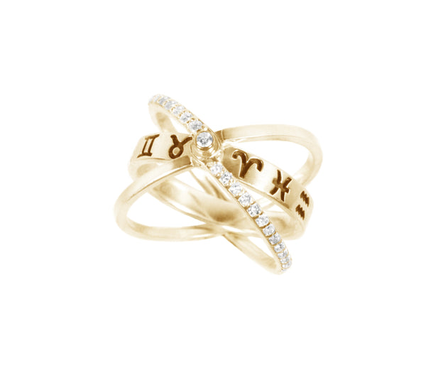 Astria Zodiac Hinge Ring with Full White Diamond Pave Kris Averi Yellow Gold 4 