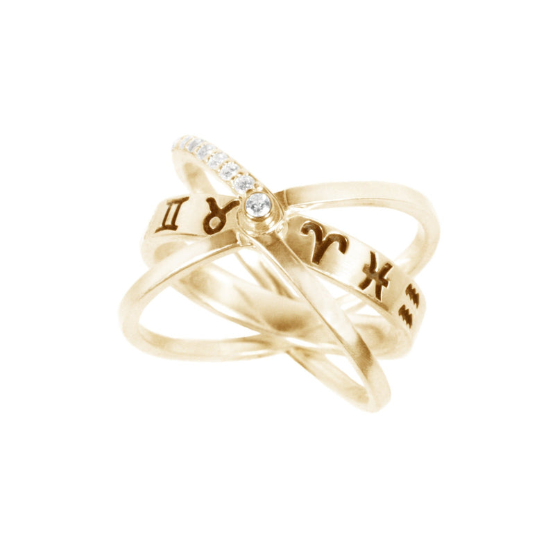 Astria Zodiac Hinge Ring with White Diamonds Kris Averi Yellow Gold 4 