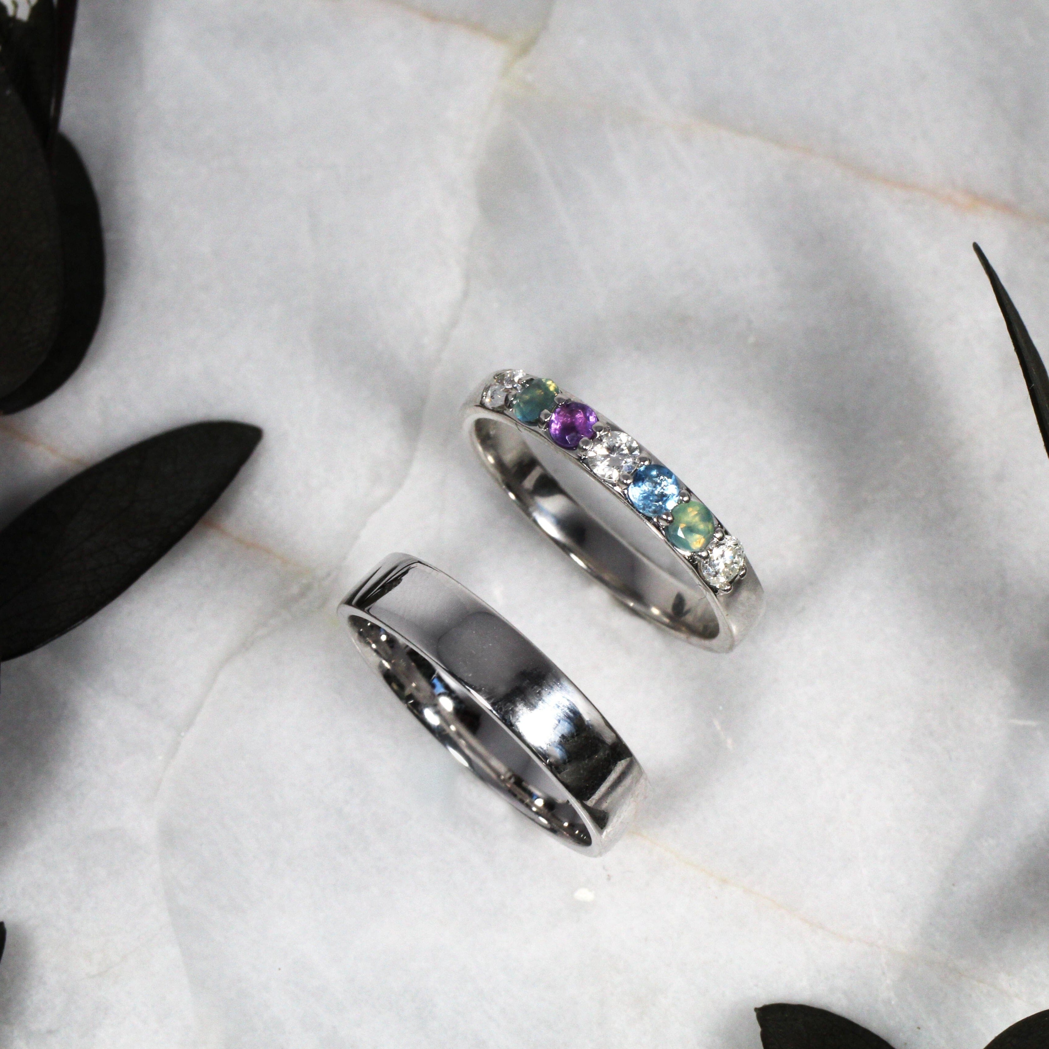Birthstone Wedding Band and Solid Band – Kris Averi