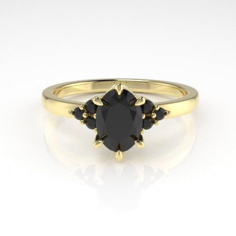 Dione Calypso Ring with an Oval Black Diamond and Side Stones Kris Averi Yellow Gold 4 