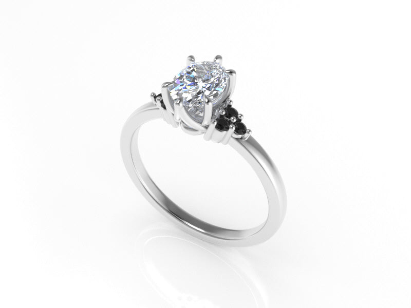 Dione Calypso Ring with an Oval White Diamond and Black Diamonds Kris Averi 