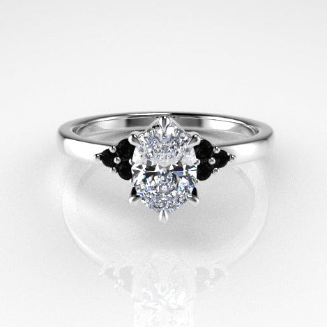 Dione Calypso Ring with an Oval White Diamond and Black Diamonds Kris Averi Platinum Lab Diamond 4