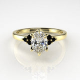 Dione Calypso Ring with an Oval White Diamond and Black Diamonds Kris Averi Yellow Gold Lab Diamond 4