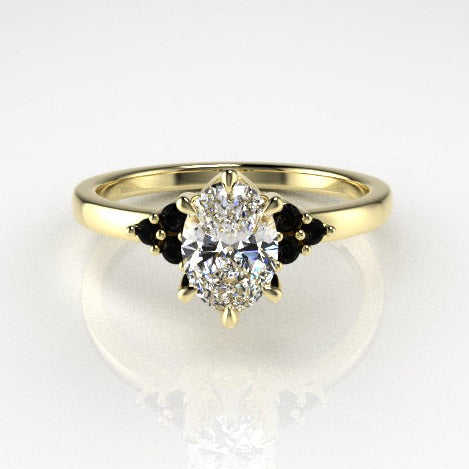Dione Calypso Ring with an Oval White Diamond and Black Diamonds Kris Averi Yellow Gold Lab Diamond 4