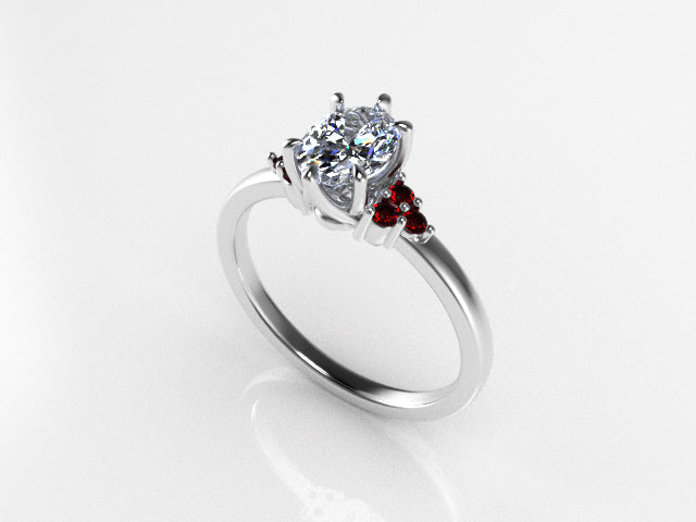 Dione Calypso Ring with an Oval White Diamond and Rubies Kris Averi 