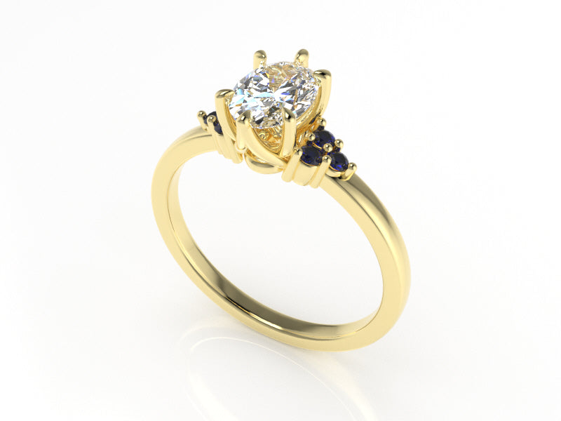 Dione Calypso Ring with an Oval White Diamond and Sapphires Kris Averi 