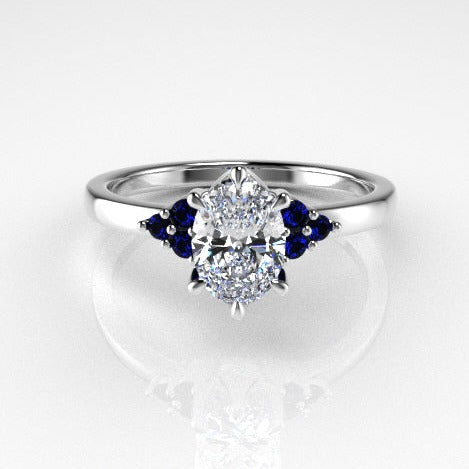 Dione Calypso Ring with an Oval White Diamond and Sapphires Kris Averi Platinum Lab Diamond 4