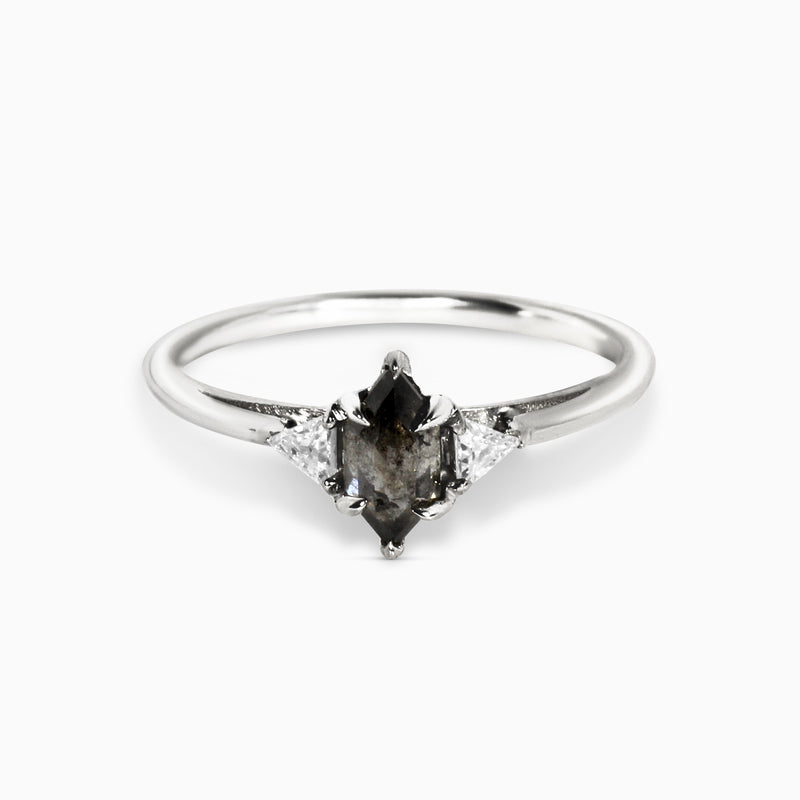 Dione Hex Multi-stone Ring with Grey and White Diamonds Kris Averi White Gold 4 