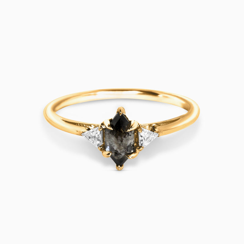 Dione Hex Multi-stone Ring with Grey and White Diamonds Kris Averi Yellow Gold 4 