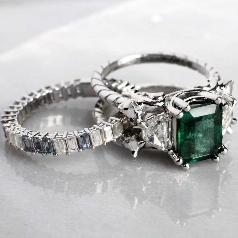 Emerald and Cat Engagement Ring Set Kris Averi 