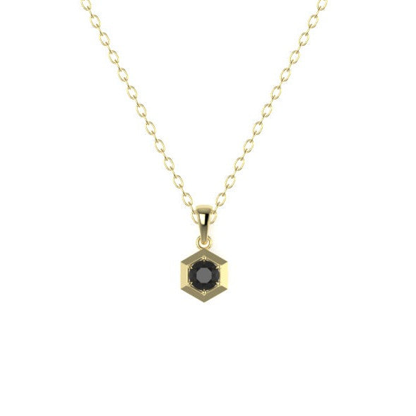 Niyol Hexi Pendant with a Black Diamond Kris Averi Yellow Gold 1.1mm, 18" 