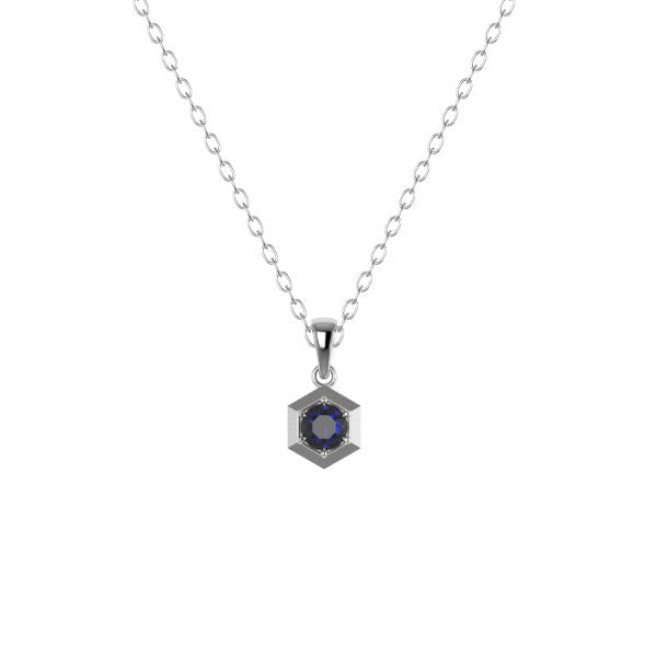 Niyol Hexi Pendant with a Sapphire Kris Averi Sterling Silver 1.1mm, 18" 