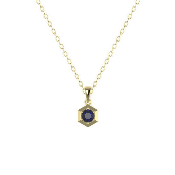 Niyol Hexi Pendant with a Sapphire Kris Averi Yellow Gold 1.1mm, 18" 