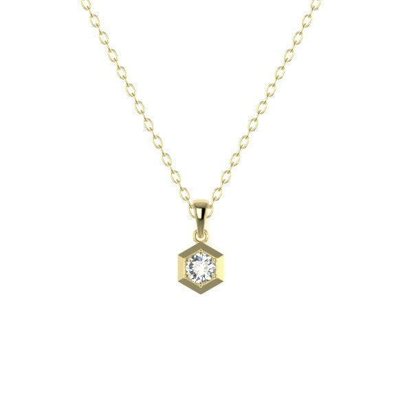 Niyol Hexi Pendant with a White Diamond Kris Averi Yellow Gold 1.1mm, 18" 