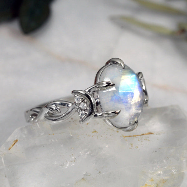Moonstone Diamond Ring - Tear Of Joy | Detailed diamond ring, Moonstone  engagement ring, Moonstone engagement