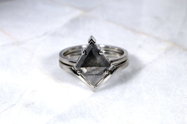 Salt and Pepper Shield Cut Diamond Engagement Ring Set Kris Averi 