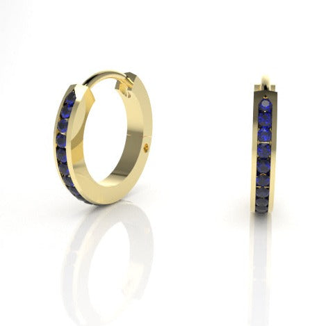 Single Acies Edge Hoop Earring with Sapphires Kris Averi Yellow Gold 