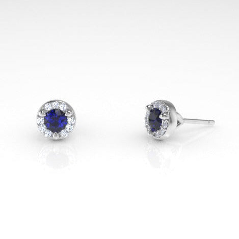 Single Arcus Halo Stud Earring with a Sapphire and White Diamonds Kris Averi White Gold 