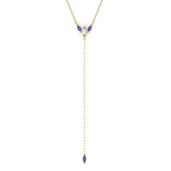 Swallowtail Lariat Necklace with a White Diamond and Sapphires Kris Averi Yellow Gold 