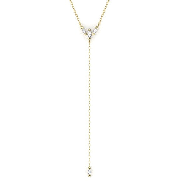 Swallowtail Lariat Necklace with White Diamonds Kris Averi Yellow Gold 