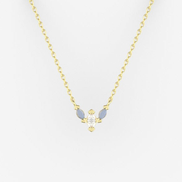 Swallowtail Pendant with a White Diamond and Moonstones Kris Averi Yellow Gold 1.1mm, 18" 