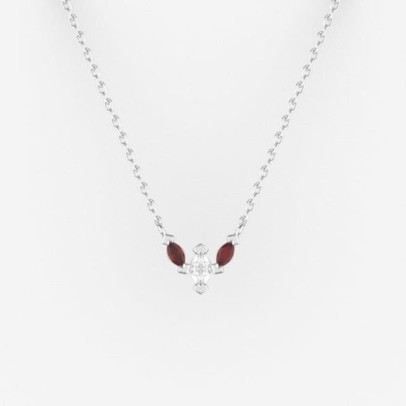 Swallowtail Pendant with a White Diamond and Rubies Kris Averi Sterling Silver 1.1mm, 18" 