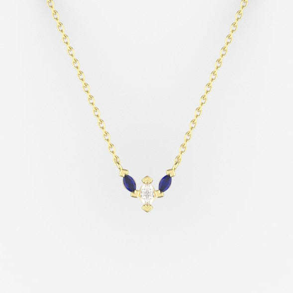 Swallowtail Pendant with a White Diamond and Sapphires Kris Averi Yellow Gold 1.1mm, 18" 