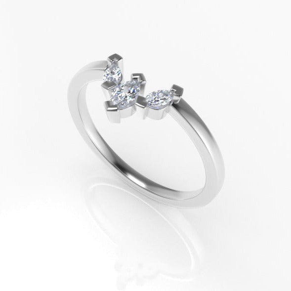Swallowtail Three-Stone Ring with Marquise White Diamonds Kris Averi White Gold 4 
