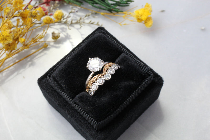 Two-Tone, Leaf Diamond Wedding Set Kris Averi 