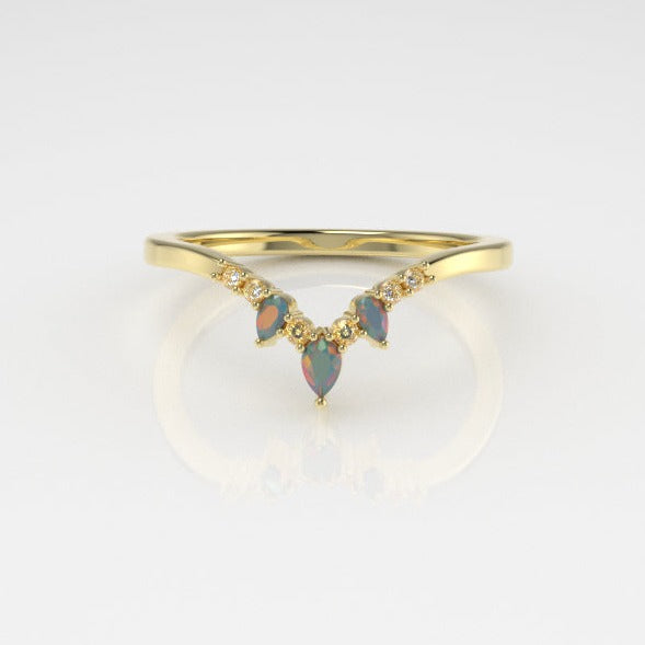 Valk Eir Band Ring with Opals and White Diamonds Kris Averi Yellow Gold 4 