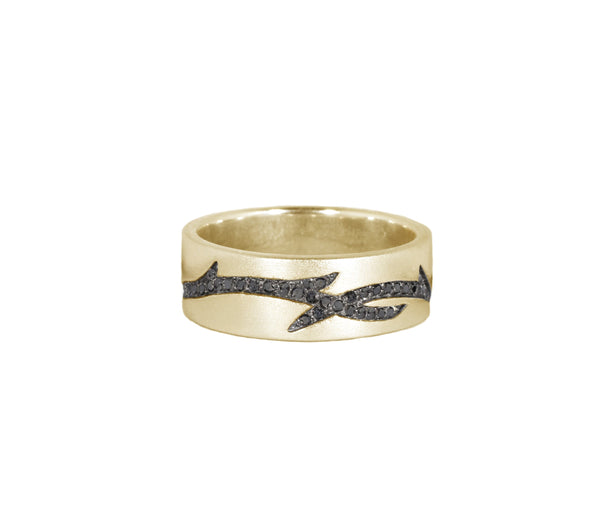Valk Enclosed Briar Band Ring with Black Diamonds Kris Averi Yellow Gold 4 
