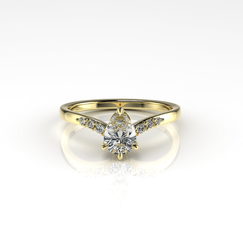 Valk Estel Basket Ring with a Pear-Shaped White Diamond and Pave Kris Averi Yellow Gold Lab Diamond 4