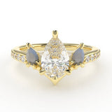 Valk Freya Three-Stone Ring with a Pear-shaped White Diamond and Moonstones Kris Averi Yellow Gold Lab Diamond 4