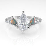 Valk Freya Three-Stone Ring with a Pear-Shaped White Diamond and Opals Kris Averi Platinum Lab Diamond 4