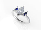 Valk Freya Three-Stone Ring with a Pear-Shaped White Diamond and Sapphires Kris Averi 