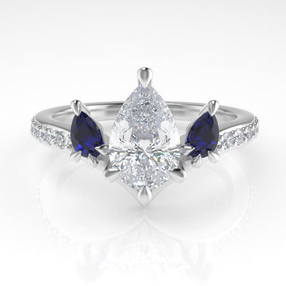 Valk Freya Three-Stone Ring with a Pear-Shaped White Diamond and Sapphires Kris Averi Platinum Lab Diamond 4