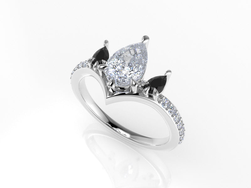 Valk Freya Three-Stone Ring with Pear-Shaped White and Black Diamonds Kris Averi 