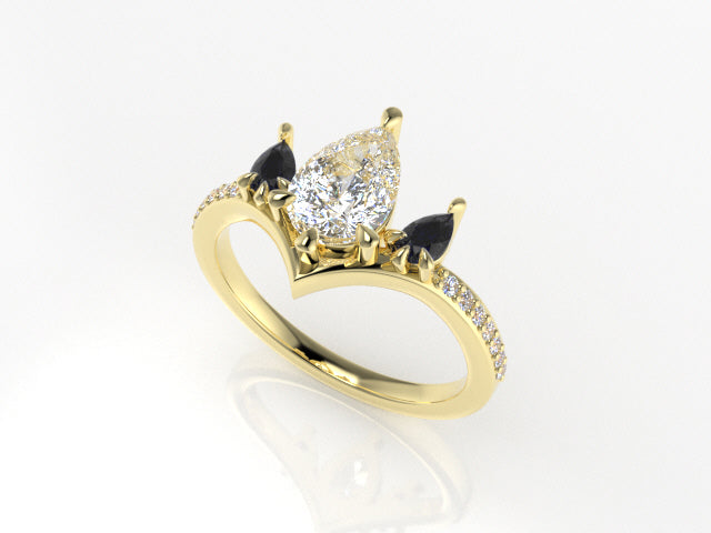 Valk Freya Three-Stone Ring with Pear-Shaped White and Black Diamonds Kris Averi 